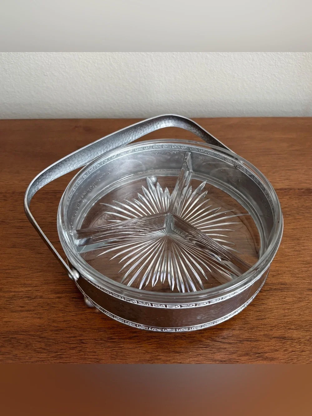 Vintage Divided Glass Relish Candy Dish W. M. MTS.  4054